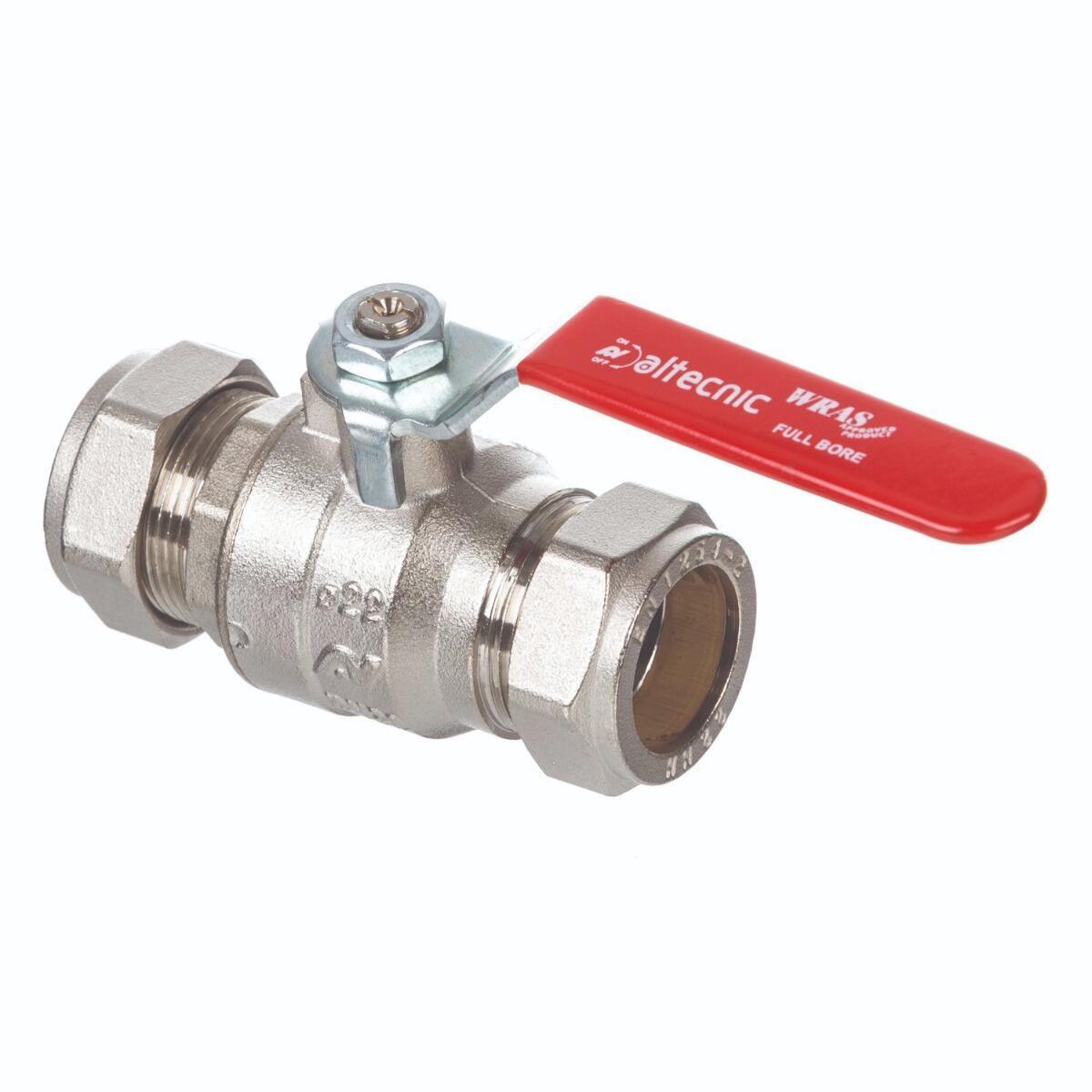 Altecnic 373 series 15mm copper-to-copper ball valve with red lever handle